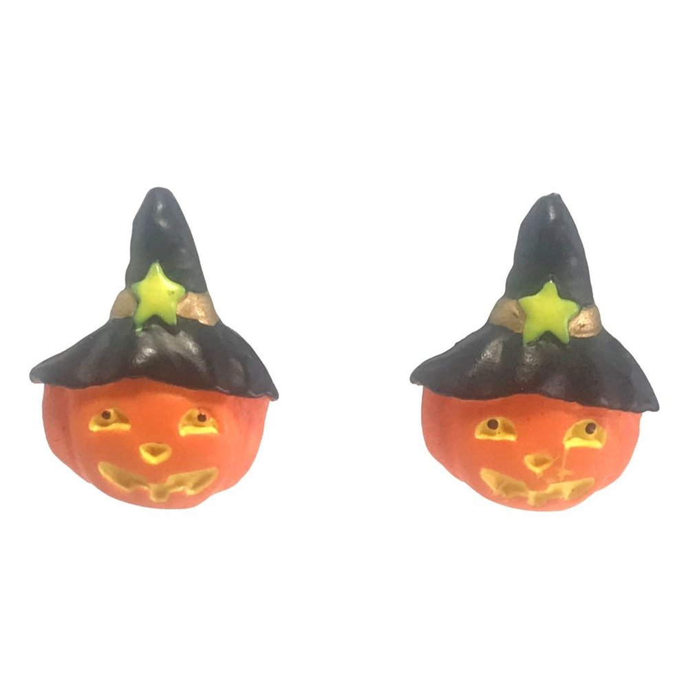 Cute Resin Pumpkin with Witch Hat Stud Earrings for Halloween Orange and Black